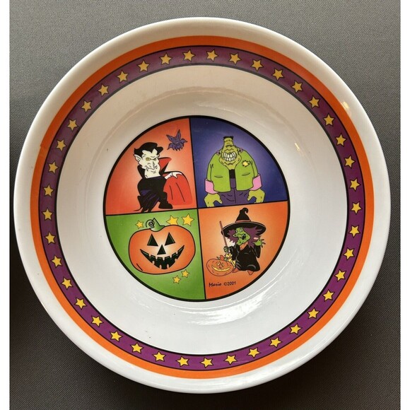 Vintage Halloween Candy Bowls Melamine Mario Lot of 2 Dracula Frankenstein 10" - Picture 8 of 14
